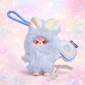 Baby Three Blue Bunny Plush Keychain Bag Charm Kawaii Doll Pendant Cute